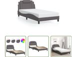 The Living Store Struttura Letto Con Led Grigio 100X200 Cm In Ecopelle