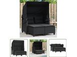 The Living Store Divano Da Giardino A 2 Posti Con Tetto E Sgabelli In Poly Rattan Nero