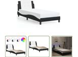 The Living Store Struttura Letto Con Led Bianco E Nero 100X200 Cm In Ecopelle
