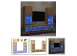 The Living Store Parete Attrezzata A 5 Pezzi Con Illuminazione A Led Materiale In Legno Rovere Sonoma