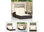 The Living Store Lettino Doppio Con Tetto E Cuscini In Poly Rattan Marrone