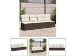 The Living Store Divano Da Giardino Con Cuscini 4 Posti In Poly Rattan Marrone