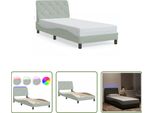 The Living Store Struttura Letto Con Luci Led Grigio Chiaro 90X190 Cm In Velluto