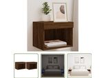 The Living Store Comodini A Parete Con Luci Led 2 Pz. Aspetto Rovere Marrone