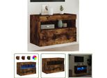 The Living Store Parete Tv Con Luci Led Rovere Fumé 60X30X40 Cm