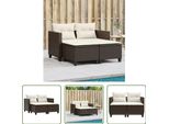 The Living Store Divano Da Giardino 2 Posti Con Sgabelli In Poly Rattan Marrone