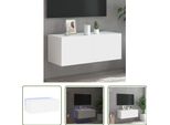 The Living Store Pensile Tv Con Luci Led Bianco 80X35X31 Cm