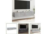 The Living Store Pensili Tv Con Luci Led 2 Pz. Grigio Cemento 80X35X31 Cm