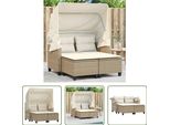 The Living Store Divano Da Giardino A 2 Posti Con Tetto E Sgabelli Beige Poly Rattan