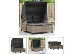 The Living Store Divano Da Giardino A 2 Posti Con Tetto E Sgabelli Poli Rattan Grigio Chiaro