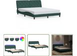 The Living Store Struttura Letto Con Luci Led Verde Scuro 160X200 Cm In Velluto