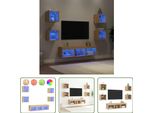 The Living Store Parete Attrezzata 7 Pezzi Con Illuminazione A Led Materiale In Legno Rovere Sonoma