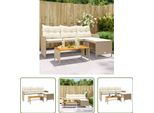 The Living Store Divano Da Giardino A L Con Tavolo E Cuscini Beige In Poly Rattan