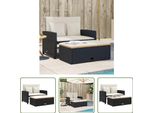 The Living Store Divano Da Giardino Con Cuscini 2 Posti In Poly Rattan Nero E Legno Di Acacia