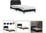 The Living Store Struttura Letto Con Led Bianco E Nero 90X190 Cm In Ecopelle