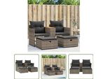 The Living Store Divano Da Giardino A 2 Posti Con Sgabelli In Poly Rattan Grigio