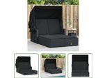 The Living Store Lettino Doppio Con Tetto E Cuscini In Poly Rattan Nero