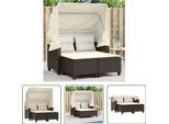 The Living Store Divano Da Giardino A 2 Posti Con Tetto E Sgabelli In Poly Rattan Marrone