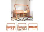 The Living Store Letto A Soppalco Con Tetto A Cera Marrone 90X200 Cm In Legno Di Pino Massiccio