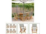 The Living Store Sedie Da Giardino 6 Pz. Pieghevoli In Poly Rattan Grigio E Legno Massiccio
