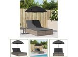 The Living Store Lettino Doppio Con Cuscino E Ombrellone In Poly Rattan Grigio