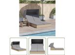 The Living Store Lettino Doppio Con Tetto E Cuscini In Poly Rattan Beige