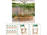 The Living Store Sedie Da Giardino 8 Pz. Pieghevoli In Tessuto Verde E Legno Massiccio