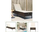 The Living Store Lettino Con Cuscino In Poly Rattan Marrone