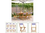 The Living Store Sedie Da Giardino 6 Pz. Pieghevoli In Tessuto Blu E Bianco E Legno Massiccio