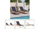 The Living Store Lettini Prendisole 2 Pz. Legno Massiccio Blu Di Acacia E Textilene