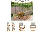 The Living Store Sedie Da Giardino 4 Pz. Pieghevoli In Poly Rattan Grigio E Legno Massiccio