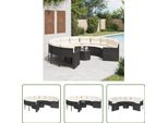 The Living Store Divano Da Giardino Con Tavolo E Cuscini Rotondo In Poly-Rattan Nero