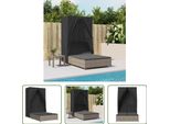 The Living Store Lettino Doppio Con Tettuccio E Tende In Poly Rattan Grigio