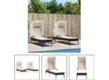 The Living Store Lettini Prendisole 2 Pezzi Con Tetto E Tavolo In Poly Rattan Nero