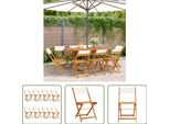 The Living Store Sedie Da Giardino 8 Pz. Pieghevoli In Tessuto Bianco Crema E Legno Massiccio