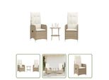 The Living Store Poltrona Da Giardino 2 Pz. Regolabile Con Tavolo Beige Poly Rattan