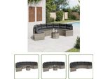 The Living Store Divano Da Giardino Con Tavolo E Cuscini Semirotondo In Poly Rattan Grigio