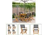 The Living Store Sedie Da Giardino 4 Pz. Pieghevoli In Poly Rattan Nero E Legno Massiccio