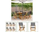 The Living Store Sedie Da Giardino 6 Pz. Pieghevoli In Poly Rattan Nero E Legno Massiccio