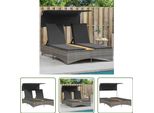 The Living Store Lettino Doppio Con Tetto E Cuscini In Poly Rattan Grigio