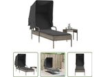 The Living Store Lettino Con Tettuccio E Tavolino In Poly Rattan Grigio