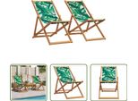 The Living Store Sedie Da Spiaggia 2 Pz. Pieghevoli Con Motivo A Foglie, In Tessuto E Legno Massiccio