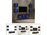 The Living Store Parete Attrezzata A 7 Pezzi Con Illuminazione A Led In Legno Rovere Fumé