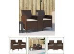 The Living Store Divano Da Giardino A 2 Posti Con Tavolo E Cuscini In Poly Rattan Marrone