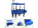 The Living Store Carrello Manuale Pieghevole Con Tettuccio Parasole In Acciaio Blu