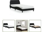 The Living Store Letto Con Materasso Nero 100X200 Cm In Tessuto
