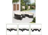 The Living Store Divano Da Giardino Con Tavolo E Cuscini Rotondo In Poly-Rattan Nero