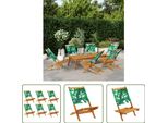 The Living Store Sedie Da Giardino 6 Pz. Pieghevoli In Tessuto Verde E Legno Massiccio