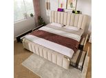Letto Imbottito Flieks 160X200Cm Con Funzione Di Ricarica (Usb, Type-C), Letto Matrimoniale Contenitore Con 4 Cassetti, Letto Giovanile Funzionale, Biancheria, Beige