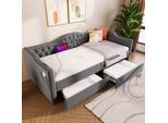 Divano Letto Flieks 90X200Cm Con Usb E Tipo C, Letto Imbottito Con 2 Cassetti, Divano Letto Daybed Con Rete A Doghe, Lino, Grigio